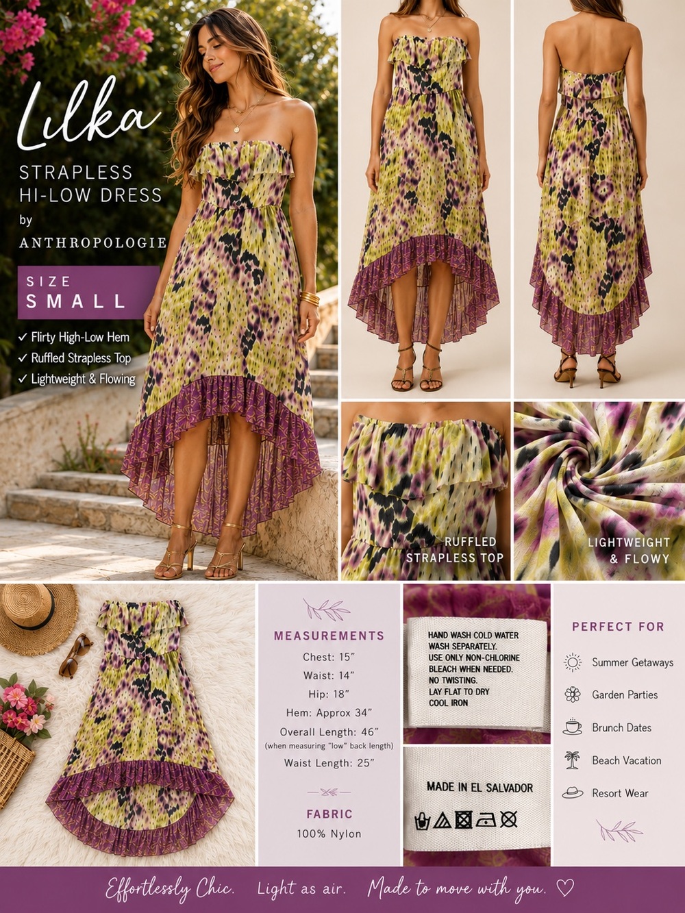 Anthropologie | Flirty High-Low Strapless “Lilka” Dress | Small | Like New